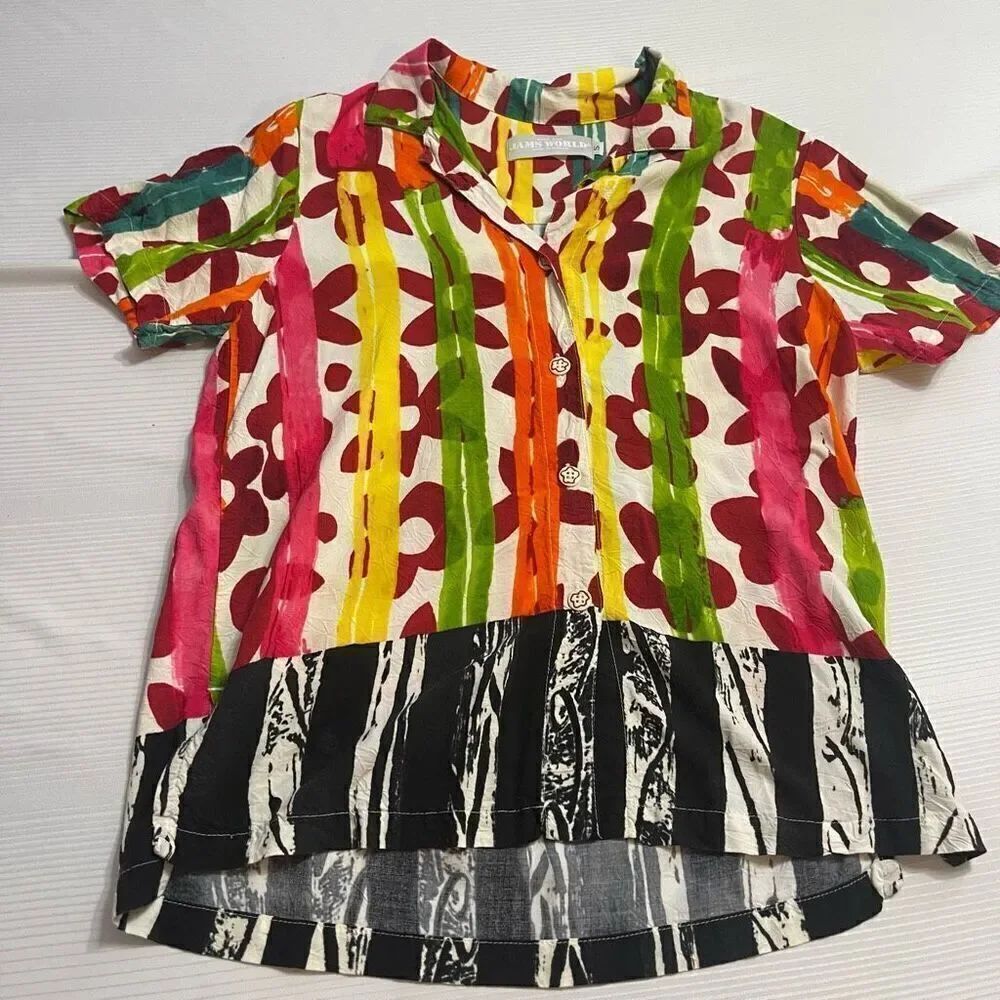 Jams World Valerian VTG Floral Art To Wear Short Sleeve Button Up Shirt Small